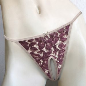 DUSTY PINK LACE SPLIT CROTCH T-STRING