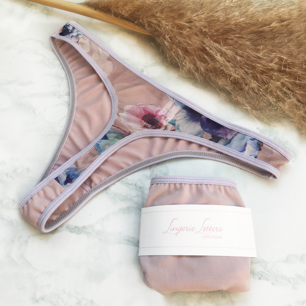 Lingerie Letters Blush & Blossom Thong Back. Ladies' underwear designed and handmade with love in Cape Town, South African.