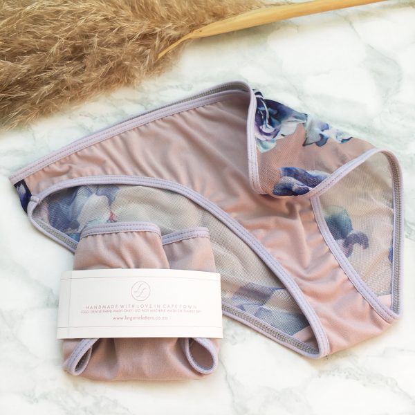 Lingerie Letters Blush & Blossom Brief Back. Women’s underwear designed and handmade with love in Cape Town, South African.