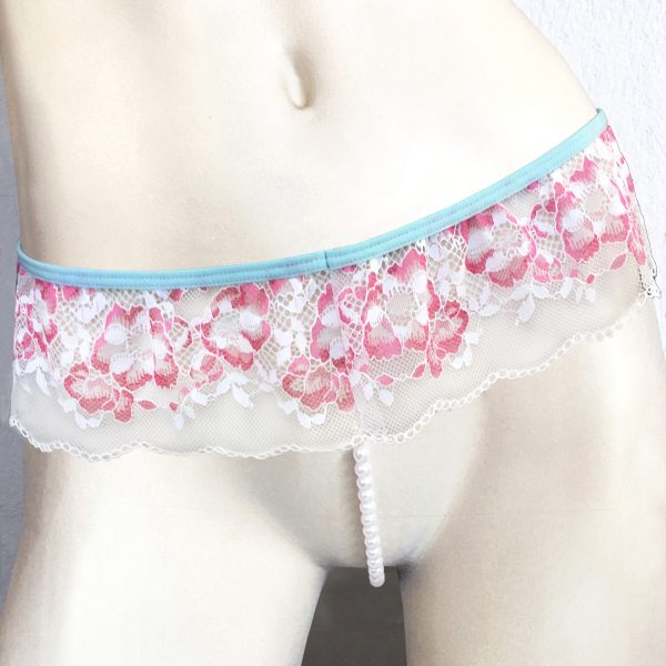 PINK & WHITE PETAL PEARL THONG