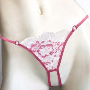 PINK AND WHITE ROSE CROTCHLESS G-STRING